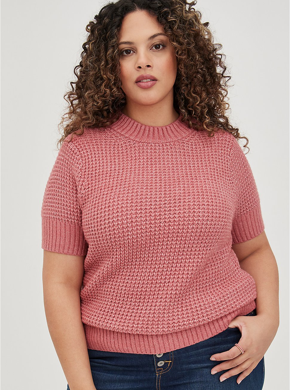 Plus Size Chunky Drop Shoulder Pullover - Rose, DUSTY ROSE, hi-res