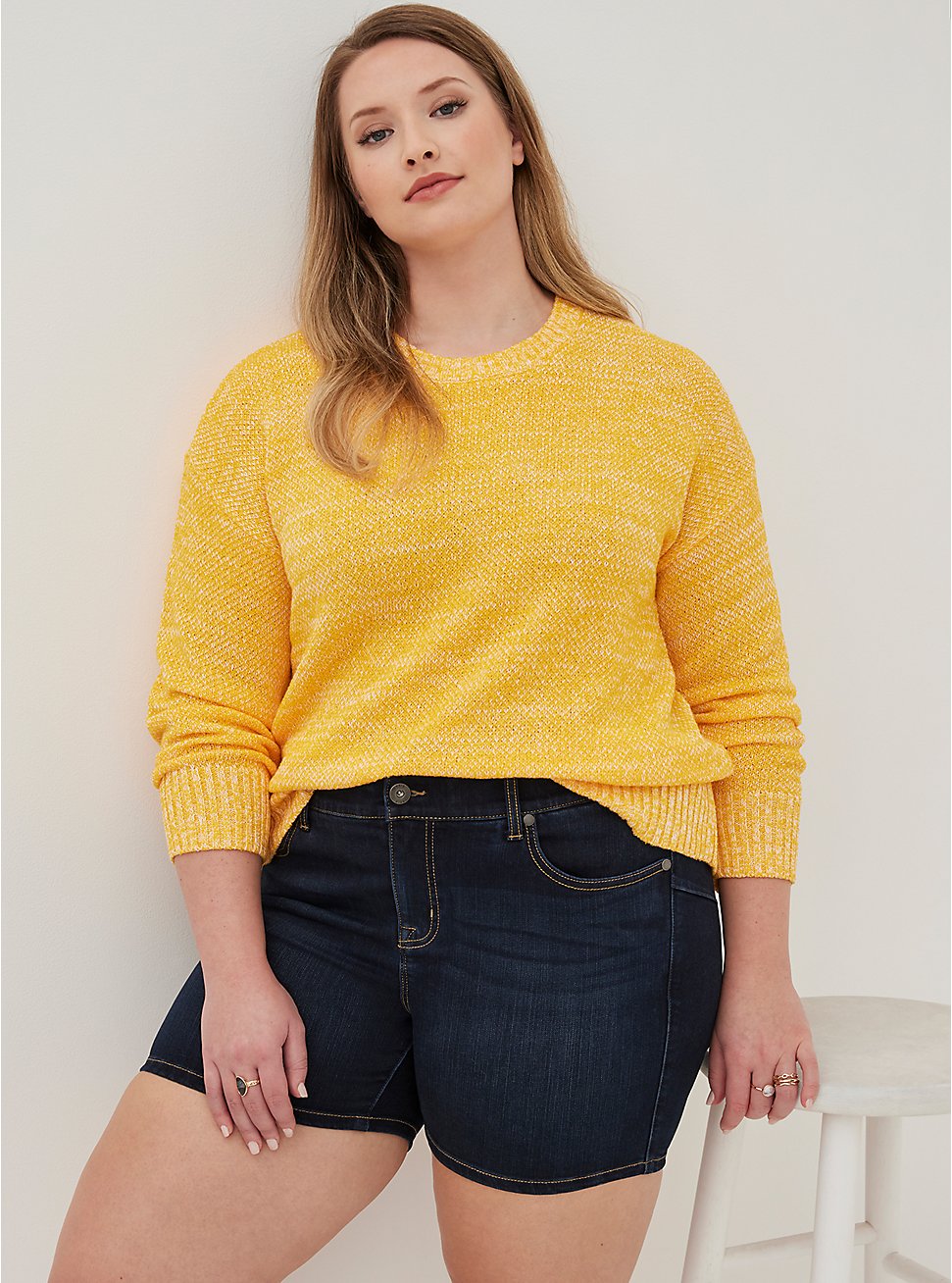 Plus Size Drop Shoulder Pullover - Acrylic Yellow, YELLOW, hi-res