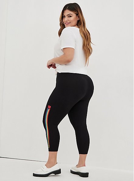 Premium Crop Legging - Heart Rainbow Stripe, BLACK, alternate
