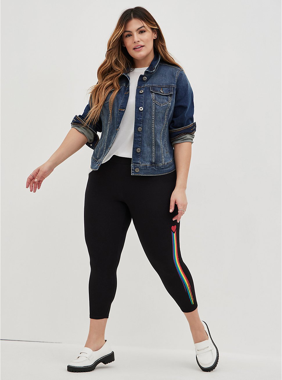 Premium Crop Legging - Heart Rainbow Stripe, BLACK, hi-res