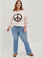 Drop Shoulder Sweatshirt - Super Soft Fleece Peace Tie Dye Pink Leopard, TIE DYE PINK, alternate