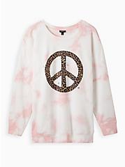 Drop Shoulder Sweatshirt - Super Soft Fleece Peace Tie Dye Pink Leopard, TIE DYE PINK, hi-res