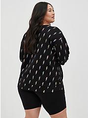 Drop Shoulder Relaxed Sweater - Super Soft Fleece Lightning Bolt Black, OTHER PRINTS, alternate