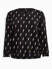 Drop Shoulder Relaxed Sweater - Super Soft Fleece Lightning Bolt Black, OTHER PRINTS, hi-res