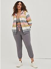 Plus Size Zip Hoodie - Super Soft Fleece Multi Stripe, GREEN, alternate