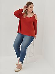 Plus Size Strappy Cold Shoulder Top - Crepe Red, RED, alternate