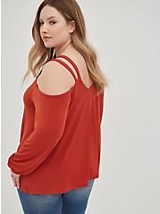 Plus Size Strappy Cold Shoulder Top - Crepe Red, RED, alternate