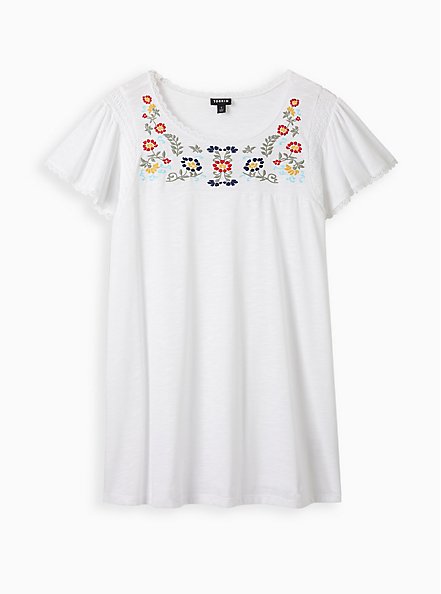 Plus Size Embroidered Swing Top - White, BRIGHT WHITE, hi-res