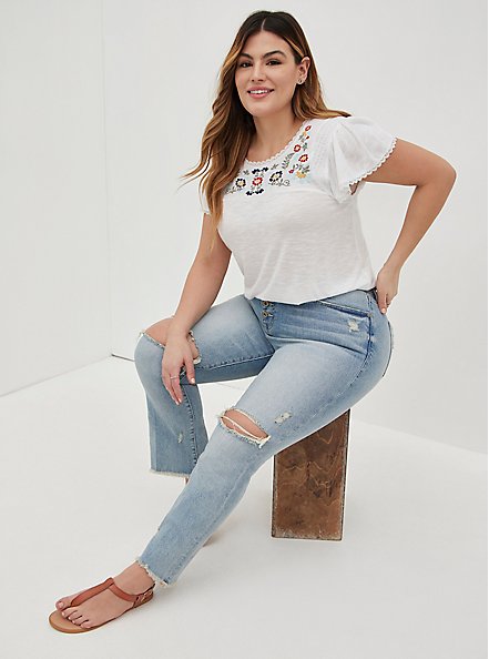 Plus Size Embroidered Swing Top - White, BRIGHT WHITE, hi-res