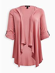 Plus Size Drape Kimono - Textured Stretch Rayon Pink, DUSTY ROSE, hi-res