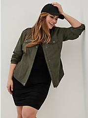 Plus Size Military Bomber - Lightweight Woven Olive , OLIVE, alternate