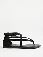 Plus Size T-Strap Gladiator Sandal (WW), BLACK, alternate