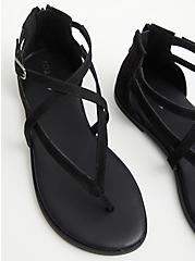 Plus Size T-Strap Sandal -  Faux Suede Black (WW), BLACK, alternate