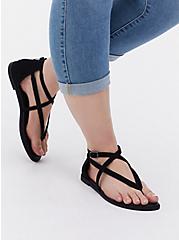 Plus Size T-Strap Sandal -  Faux Suede Black (WW), BLACK, hi-res