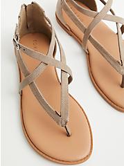 Plus Size T-Strap Sandal - Faux Suede Taupe (WW), TAUPE, alternate