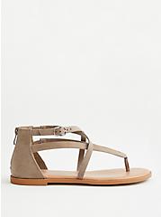 T-Strap Sandal - Faux Suede Taupe (WW), TAUPE, alternate
