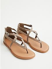 Plus Size T-Strap Sandal - Faux Suede Taupe (WW), TAUPE, hi-res
