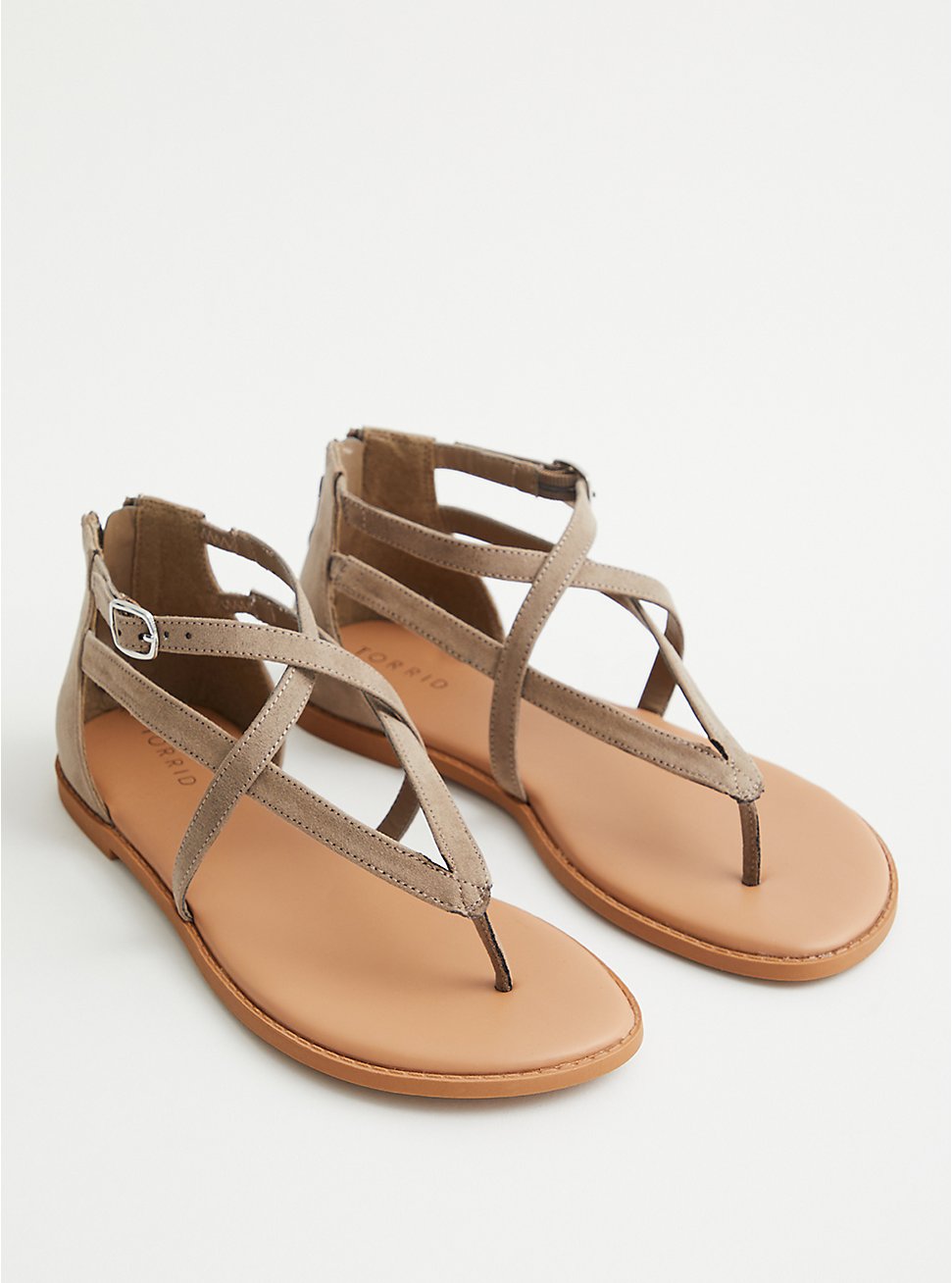 Plus Size T-Strap Sandal - Faux Suede Taupe (WW), TAUPE, hi-res