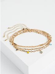 Plus Size Multi Beaded Link Anklet - Gold Tone , , hi-res