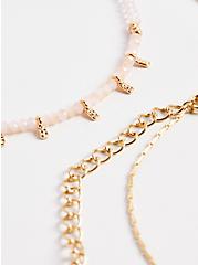 Plus Size Disc Anklet - Gold Tone with Blush Stone - Set of 3, , alternate
