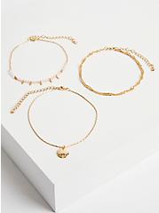 Disc Anklet - Gold Tone with Blush Stone - Set of 3, , hi-res