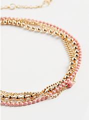 Plus Size Beaded Anklet - Gold Tone with Matte Coral, , alternate