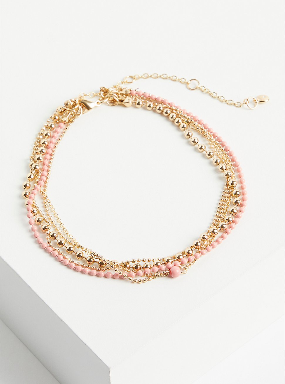 Plus Size Beaded Anklet - Gold Tone with Matte Coral, , hi-res