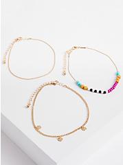 Plus Size Beaded Anklet - Gold Tone & Multi Color , , alternate