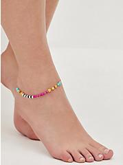 Plus Size Beaded Anklet - Gold Tone & Multi Color , , hi-res