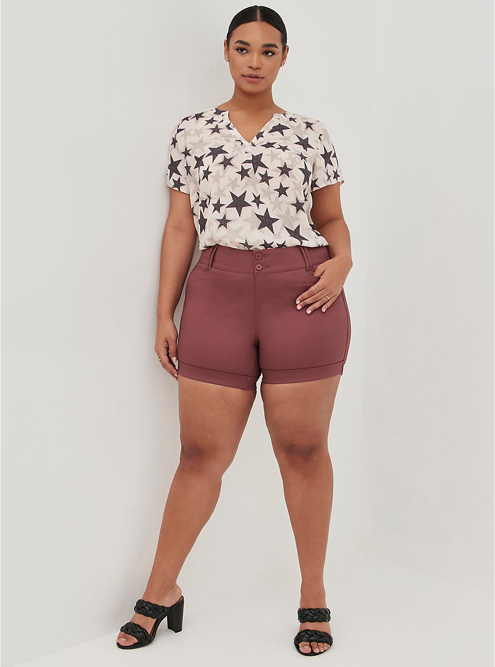 Plus Size 5 Inch Stretch Sateen Mid-Rise Short, GINGER, hi-res