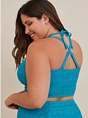 Plus Size Crochet High Neck Swim Top - Teal, ENAMEL BLUE, alternate