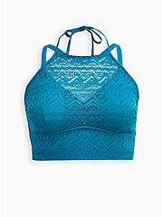 Plus Size Crochet High Neck Swim Top - Teal, ENAMEL BLUE, hi-res
