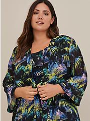 Plus Size Kimono Swim Cover-Up - Chiffon Tropical Palms, PALMS FOREST BLACK, alternate