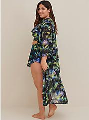 Plus Size Kimono Swim Cover-Up - Chiffon Tropical Palms, PALMS FOREST BLACK, alternate