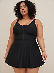 Corset Shape Mid Length Swim Dress - Black, DEEP BLACK, alternate