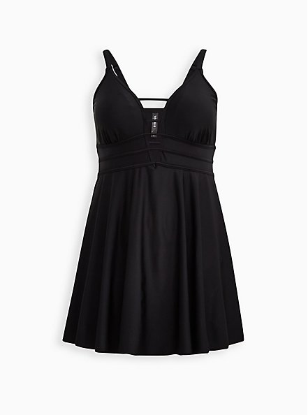 Strappy Plunge Long Length Swim Dress - Black, DEEP BLACK, hi-res