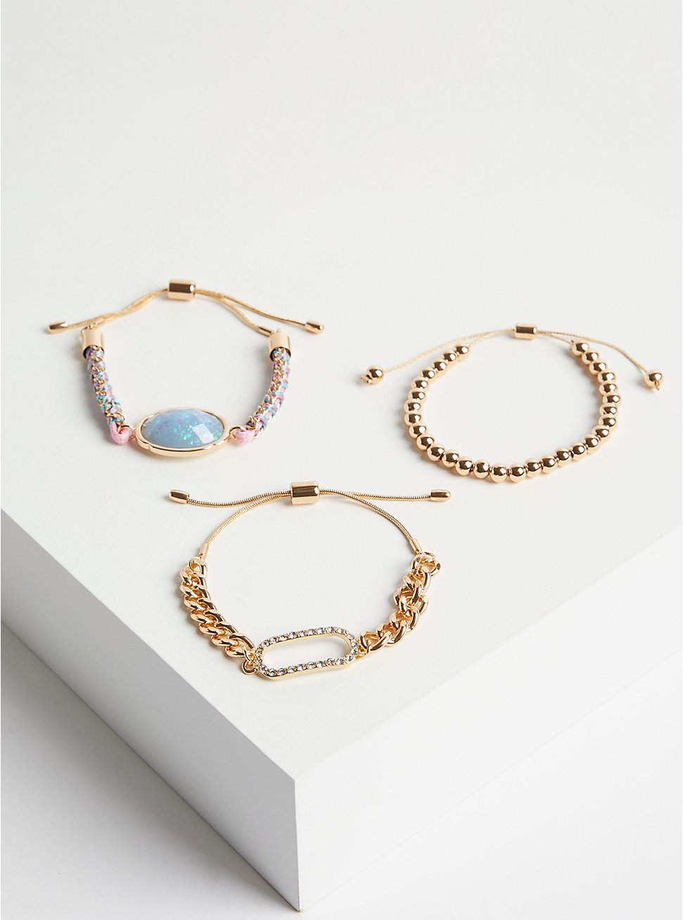 Opal & Pave Threaded Pull Clasp Bracelet Set of 3 , , hi-res
