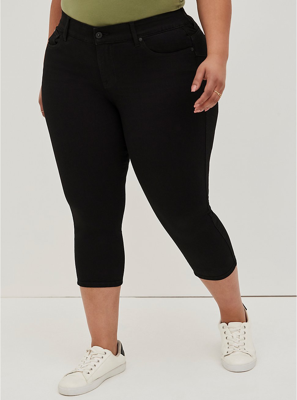 Plus Size Crop Bombshell Skinny Jean - Premium Stretch Black, DEEP BLACK, hi-res