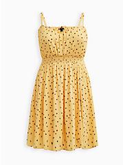 Plus Size Mini Gauze Smocked Waist Dress, STRAWBERRIES YELLOW, hi-res