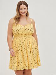 Smocked Waist Mini Dress - Gauze Strawberries Yellow, STRAWBERRIES - YELLOW, alternate