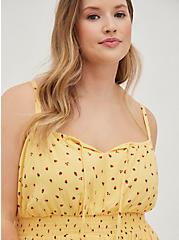 Smocked Waist Mini Dress - Gauze Strawberries Yellow, STRAWBERRIES - YELLOW, alternate