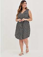Plus Size Sleeveless Chain Shirt Dress - Stretch Challis Stripe Black & White , STRIPE-BLACK WHITE, alternate