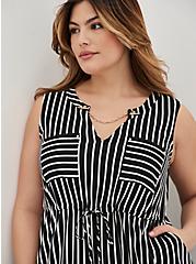 Sleeveless Chain Shirt Dress - Stretch Challis Stripe Black & White , STRIPE-BLACK WHITE, alternate