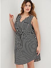 Plus Size Sleeveless Chain Shirt Dress - Stretch Challis Stripe Black & White , STRIPE-BLACK WHITE, hi-res