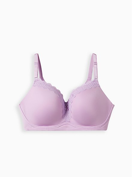 Plus Size Push-Up Wire-Free Bra - Microfiber & Crochet Purple with 360° Back Smoothing™, LILAC, hi-res