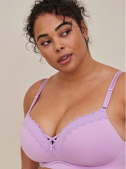 Plus Size Push-Up Wire-Free Bra - Microfiber & Crochet Purple with 360° Back Smoothing™, LILAC, hi-res