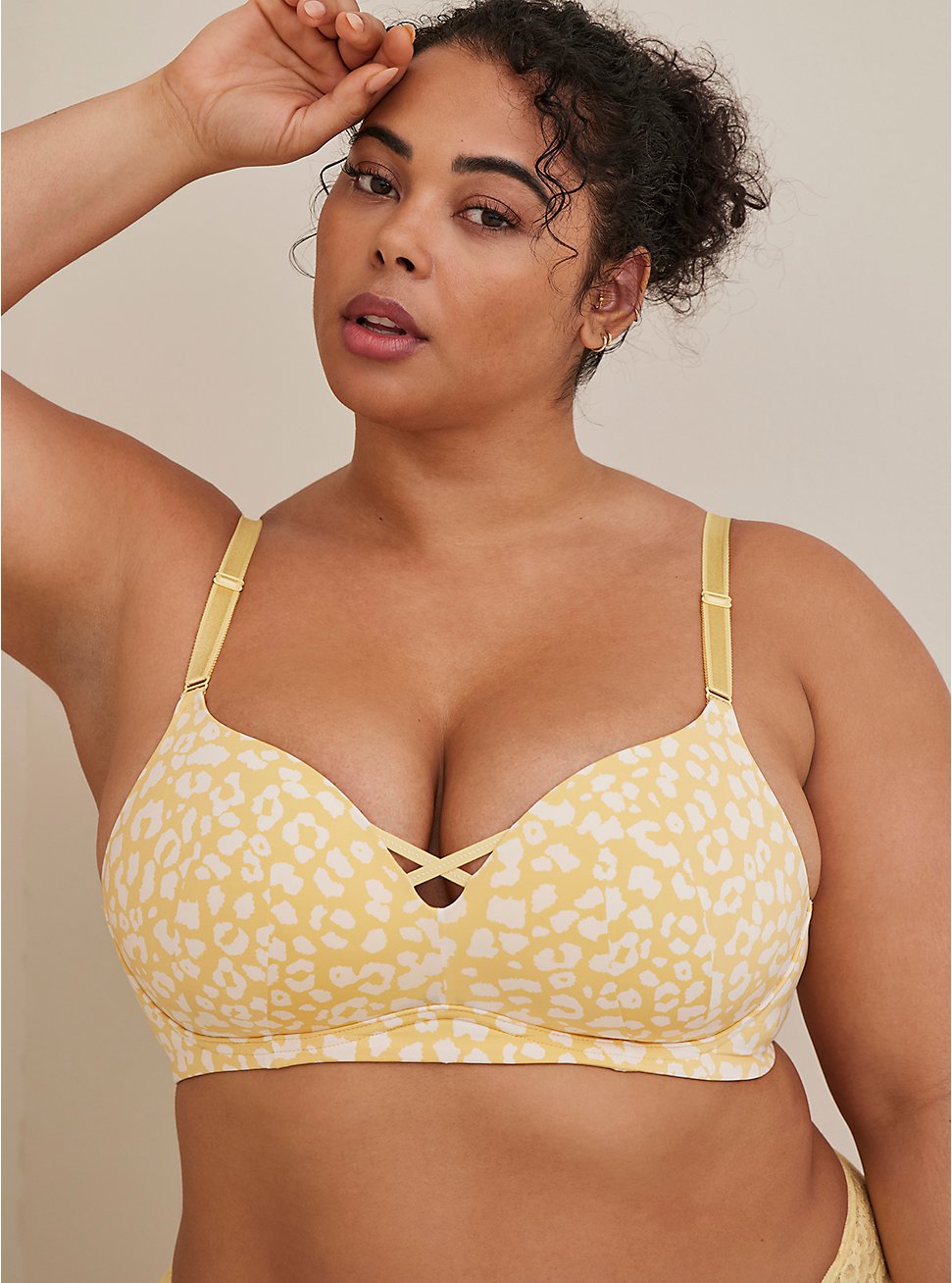 Plus Size Push-Up Wire-Free Bra - Microfiber Leopard Yellow with 360° Back Smoothing™, REAL DEAL LEO, hi-res