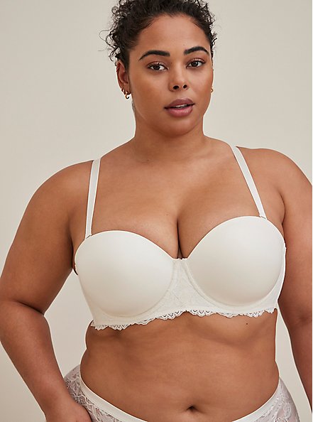 Plus Size Lightly Lined Multiway Strapless Bra - Microfiber & Lace White, CLOUD DANCER, hi-res