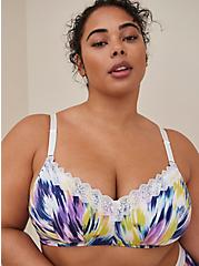 Plus Size Lightly Lined Everyday Wire-Free Bra - Microfiber & Crochet Ikat with 360° Back Smoothing™, WATERFALL IKAT: WHITE, alternate