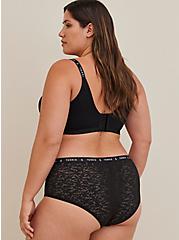 Plus Size 4-Way Stretch Lace Mid-Rise Cheeky Logo Panty, RICH BLACK, alternate